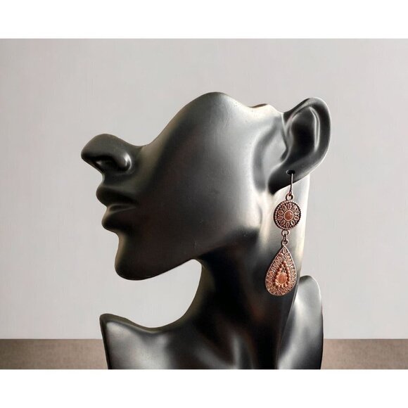 Franceska’s Stamped Teardrop earrings with light brown details 2” - Picture 2 of 4